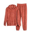 thumbnail image 2 of Mutghys Winter Pajamas for Women Set Fleece Hooded Long Sleeve Top with Pockets Elastic Waist Long Pants Home Lounging Soft Comfy Warm Sleepwear Set, 2 of 8