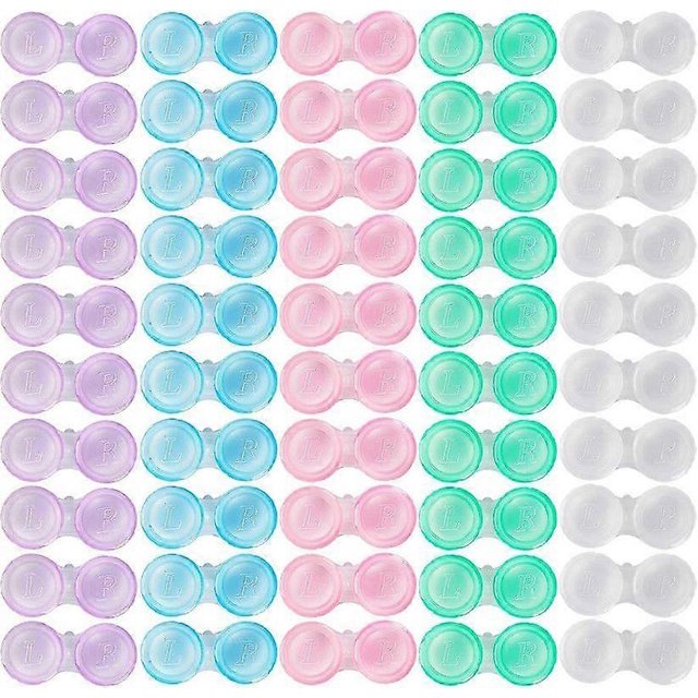 50 Pack Contact Lens Cases, Transparent Contact Cases Bulk in 5 colors, Cute