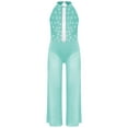 thumbnail image 3 of TTAO One Piece Rompers Overall for Girls Rhinestones Dance Bodysuit Disco Party Wide Leg Pants Playsuit Light Green 10, 3 of 5