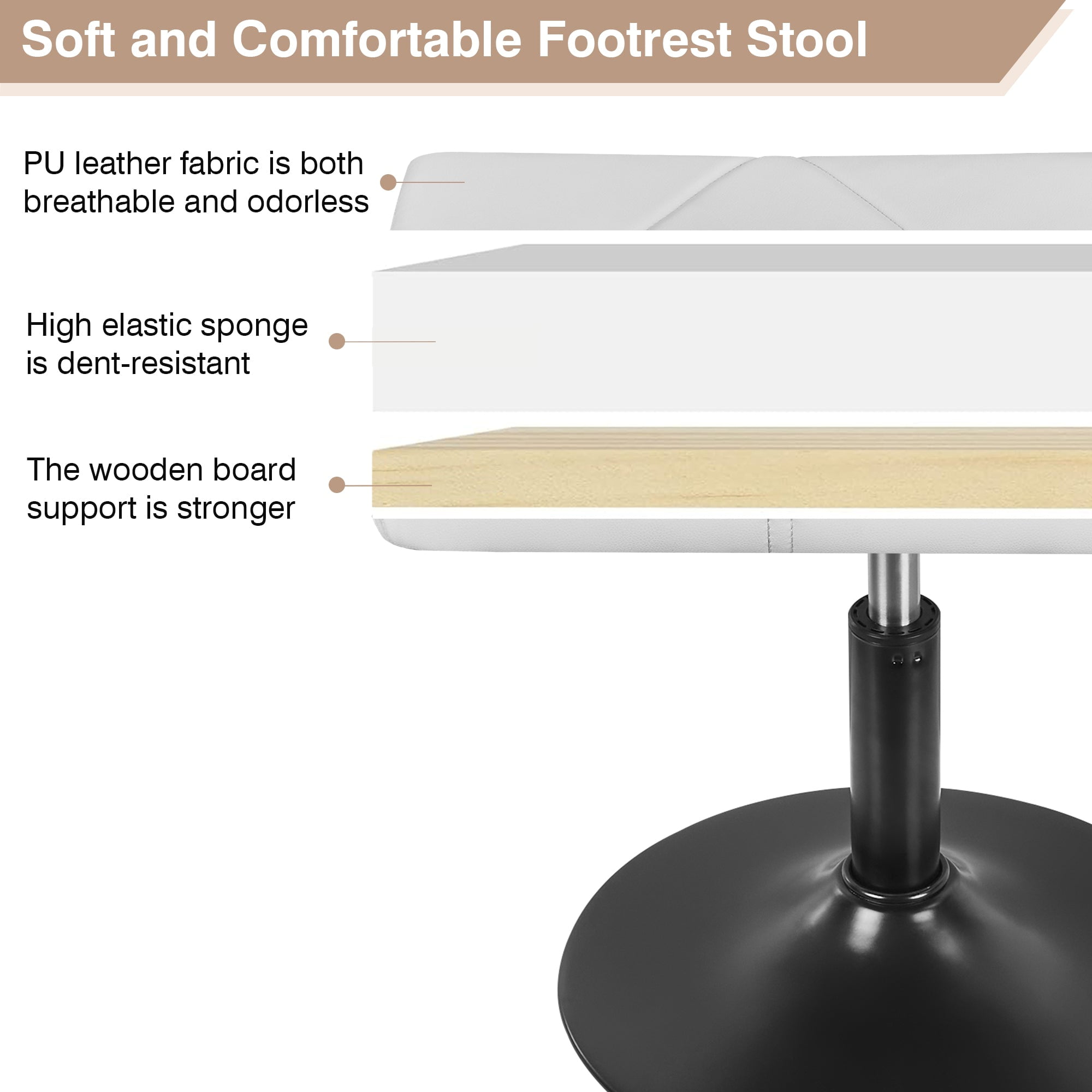 VECELO Footrest Height Adjustable Ottoman Leg and Foot Rest for Work Comfort, Computer Desk Swivel Stool with Thick Padding, Office Seat, White
