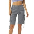 thumbnail image 2 of Women's Cotton Casual Multi-Pockets Relaxe-Fit Twill Bermuda Cargo Shorts, 2 of 6