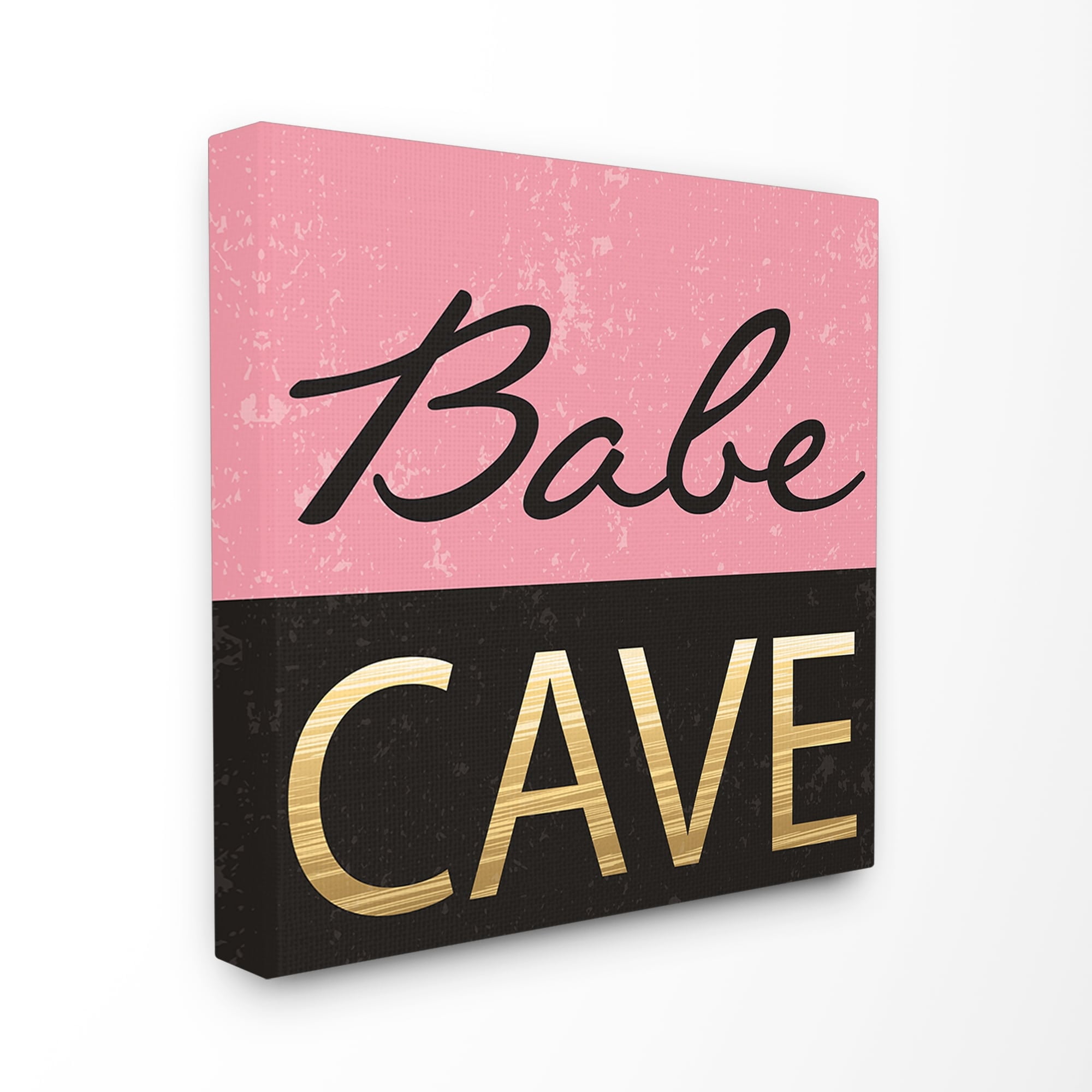 Babe Cave Pink and Gold Typography Gallery-Wrapped Canvas Print Wall Art, 17x17