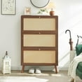 thumbnail image 7 of Shoe Cabinet Storage, Fluted Organizer Cabinet with 3 Flip Drawers, Hidden Shoe Rack Freestanding Shoe Organizer with Legs for Hallway,Walnut, 7 of 7