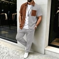thumbnail image 2 of StSilkitty Men's 2 Piece Outfits Color Block Button down Short Sleeve Collared Shirts and Pants Sets Cotton Linen Casual Set, 2 of 7