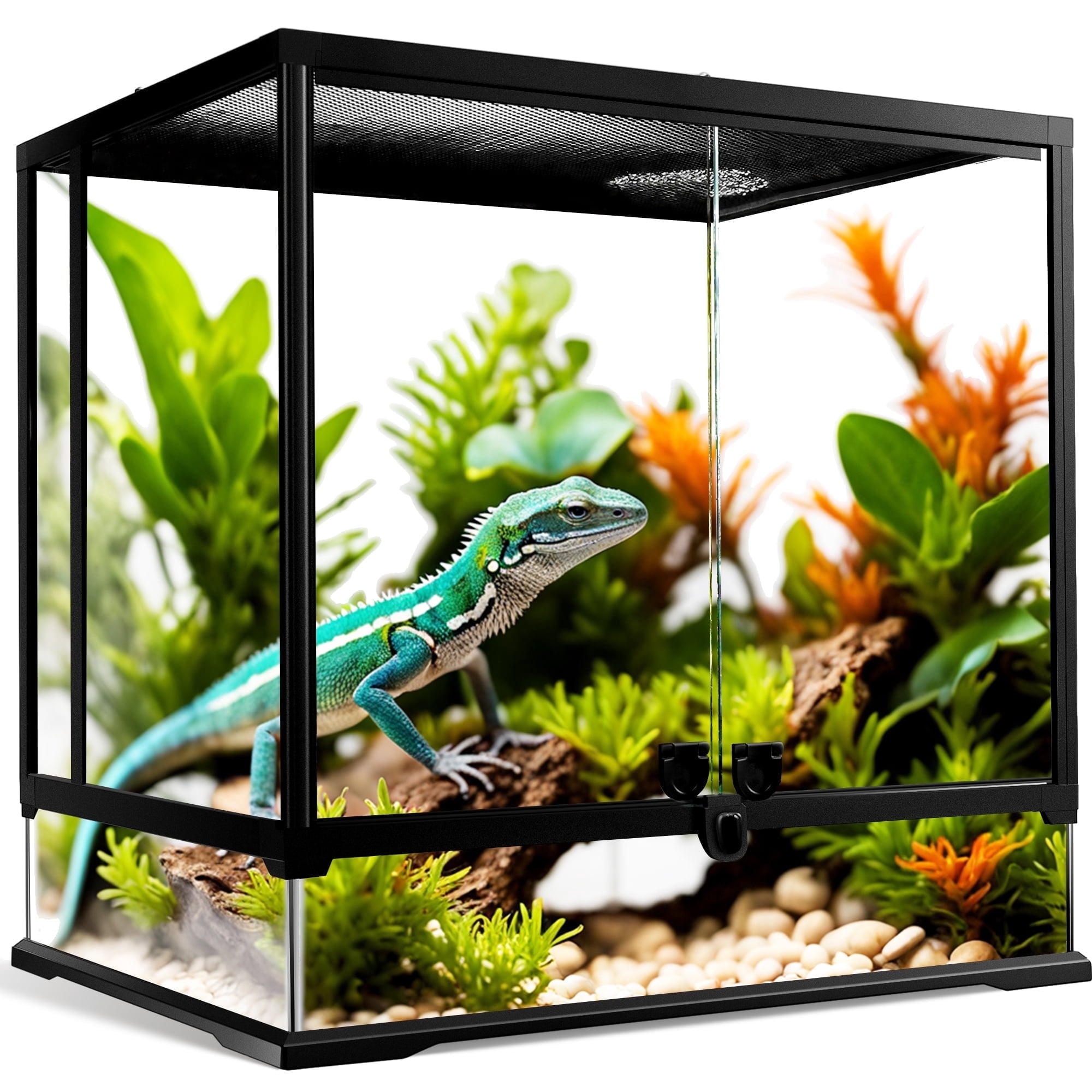 NEPTONION 43 Gallon Professional Glass Terrarium 24"x18"x24" Durable Reptile Habitat Tank with Heat Resistant Aluminum Alloy Frame, Dual Front Swinging Doors for no Jam by Sand and Other Debris