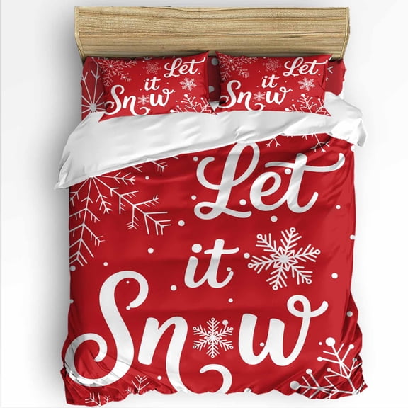 Winter Snowflakes King Size Comforter Set, Christmas Winter Snow Xmas Red Soft Bedding for All Seasons, 4 Pcs Bed Set with 1Comforter (90"x106") ,1 Sheet(94"x116"), 2 Pillowcases (19"x35")
