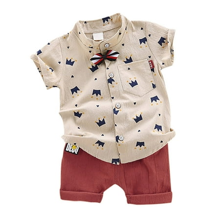 

Bow Shorts Gentleman Boys Baby Tops Toddler Kids Set Outfits Shirt Boys Outfits&Set Size 12 Months-4 Years