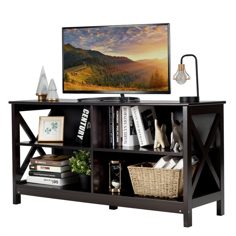 Finihen TV Stand, TV Cabinet, Wooden TV Stand Entertainment for TVs up to 55 Inch with X-Shaped Frame, Media Entertainment Center with Storage, for Living Room, Bedroom, Brown