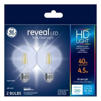 

GE Reveal LED Light Bulbs Bent Tip 290 Lumens 4.5-Watts 2-Pk. 1 Pack