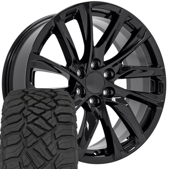 OE Wheels CA90 22 Inch Rims and Tires Fit Escalade Style 6x139.7 22x9 Gloss Black - Hollander 4875 - TerraMax RT 285/45-22 (Set of 4)