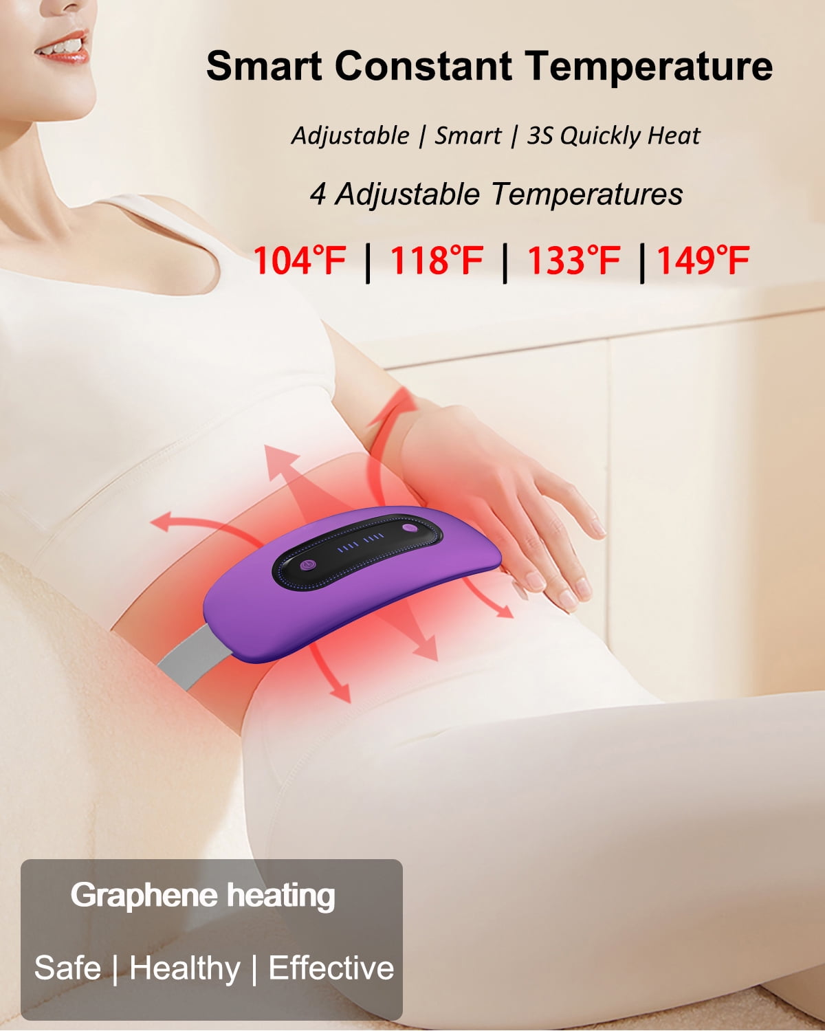 Electric Heating Pad,Portable Cordless Menstrual Pad with 4 Heat Levels and Massage Modes, Fast Large Belly Wrap Belt (Purple)