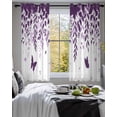 thumbnail image 3 of Purple Spring Botanical Sheer Curtains 45 Inch Length 2 Panels Set for Living Room/Bedroom, Weeping Eucalyptus Butterfly Kitchen Curtains Grommet Semi-Sheer Curtains Window Treatments 42"x45"x2, 3 of 7