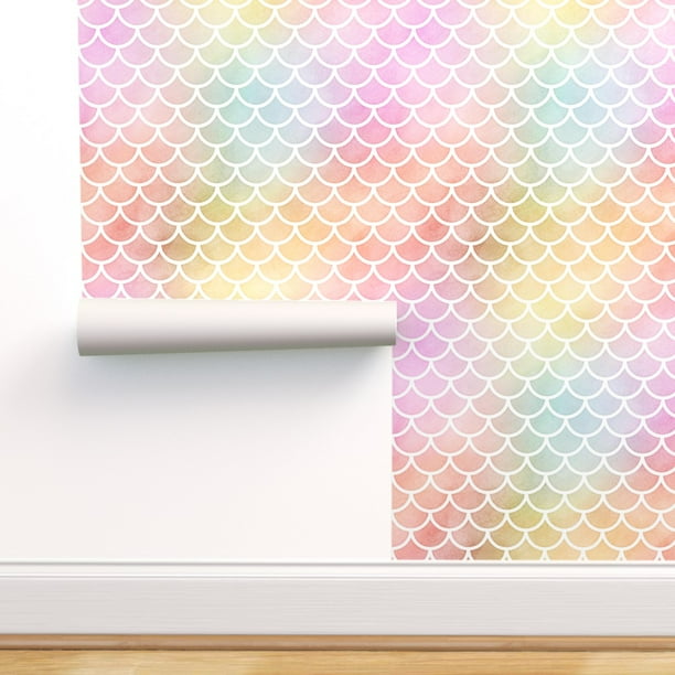 Peel & Stick Wallpaper 6ft x 2ft Pastel Rainbow Watercolor Scale