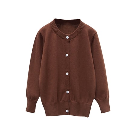 fatyb Boys Girls Button down Cardigan Casual Long Sleeve Crewneck Sweater School Uniform Knit Tops Outwear