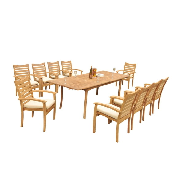 Grade-A Teak Dining Set: 10 Seater 11 Pc: 94" Rectangle Table And 10 Aspen Stacking Arm Chairs Outdoor Patio WholesaleTeak #51AP2011
