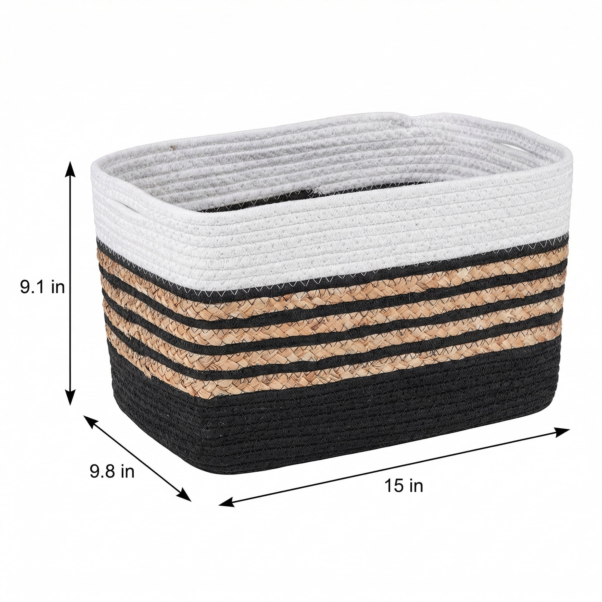 Unique Bargains Woven Storage Basket Storage Bin Black White 15*9.8*9.1in