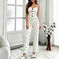 thumbnail image 6 of Naotn Women Heart Print Rib Knit Lounge Set Spaghetti Strap Cropped Tops Flare Long Pant Matching Sets Casual Pajama Sets, 6 of 6