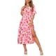 thumbnail image 4 of Vestidos de verano bohemios para mujeres INSPIRE CHIC, con escote en V, mangas cortas, cintura con lazo, fluido, con abertura, floral, maxi vestido de playa XL rosa, 4 of 5
