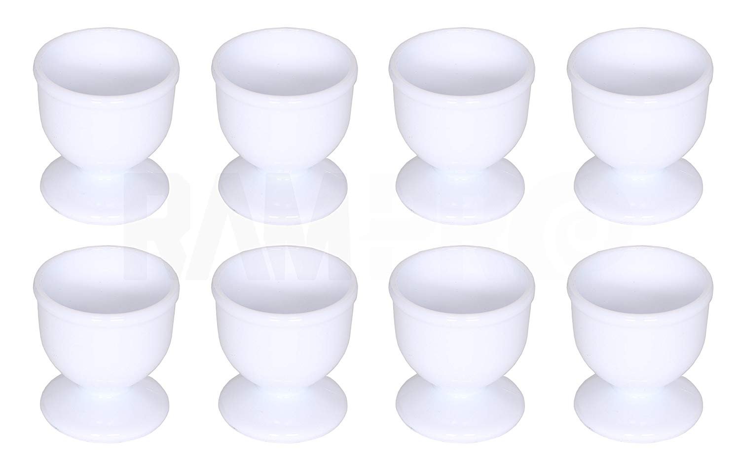 RAMPRO 8pc Egg Cup Set White Durable Plastic for Serving Soft Hard