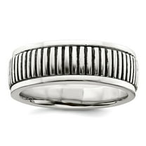 8.27mm 925 Sterling Silver Polished Oxidized Patterned Mens Ring Size 9 Ring for Men - 9.8 Grams