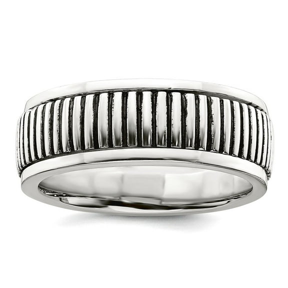 8.27mm 925 Sterling Silver Polished Oxidized Patterned Mens Ring Size 10 Ring for Men - 9.8 Grams