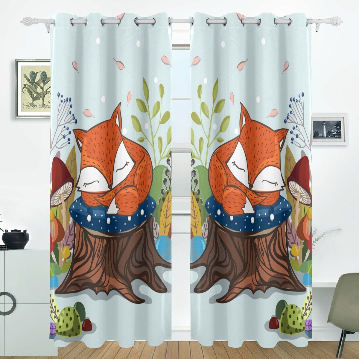 POPCreation Sleeping Little Fox Window Curtain Blackout Curtains