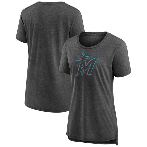Women's Gray Miami Marlins Weathered Official Logo Tri-Blend T-Shirt