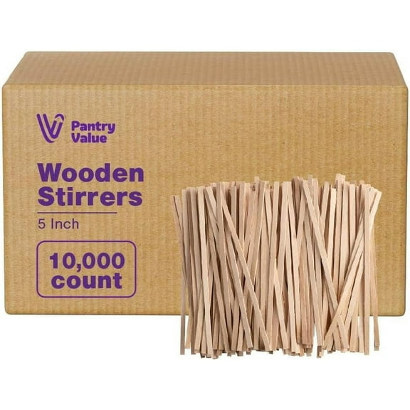 Pantry Value [Case of 10,000] 5.5 Inch Wooden Coffee Stirrers - Wood Stir Sticks, Biodegradable, Eco-Friendly Wood Stirrers for Coffee & Cocktails