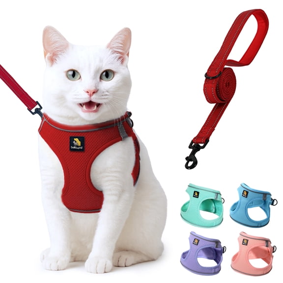 BELLA & PAL Cat Harness and Leash for Walking, Breathable Air Mesh Adjustable Vest Harnesses for Cats, Easy Control Safety Reflective Strips Harness, Red Harness, XXS