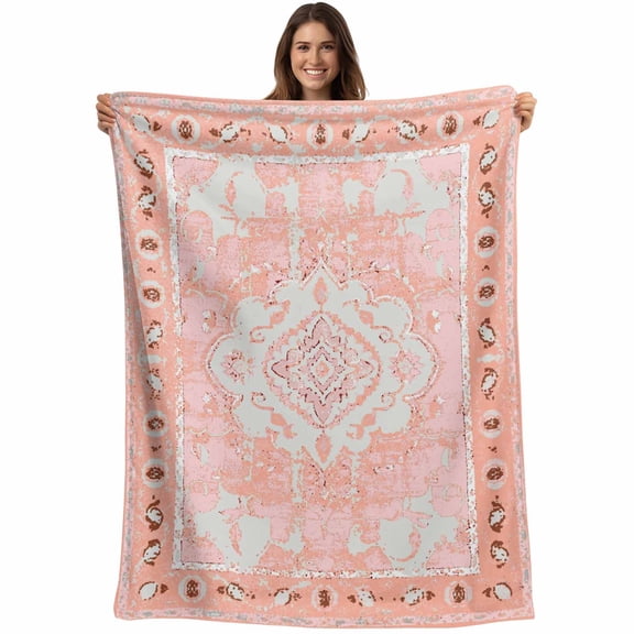 Pink Boho Blanket Soft Cozy Warm Throw Blanket for Couch, Plush Fuzzy Flannel Fleece Blankets for Sofa, Vintage Abstract Tribal Decorative Oriental Bed Blankets Lightweight Gifts for Women, 30"x40"