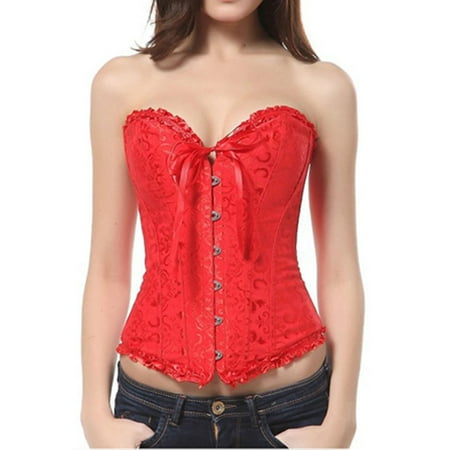 Pavied Corset Tops Tube Tops Women Corsets Bustiers Boned Embroidered Top Plus Size Bustier Tops Underbust Corset Red 3XL