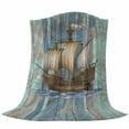 thumbnail image 6 of Vintage Sailboat Blanket Soft Cozy Warm Throw Blanket for Couch, Plush Fuzzy Flannel Fleece Blankets for Sofa, Blue Ocean Seaports Anchors Farmhouse Wood Bed Blankets Gifts for Men, 40"x60", 6 of 9