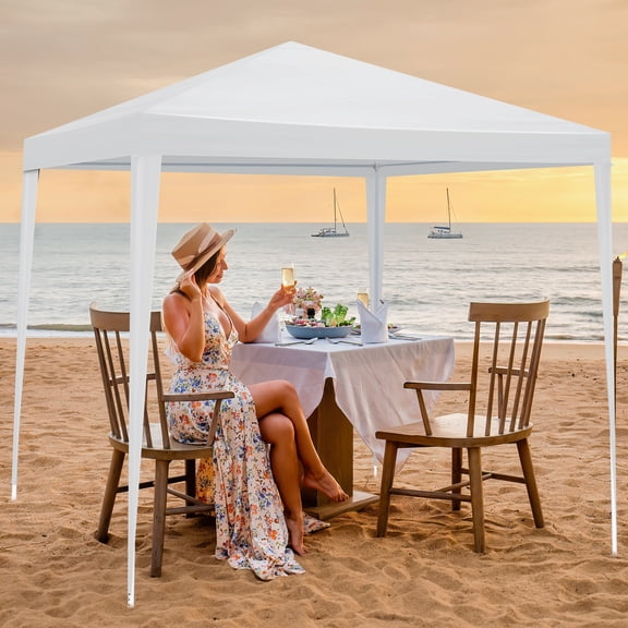 6.5x6.5FT White Canopy with 4 Panels, 2 Doors & 2 Windows
