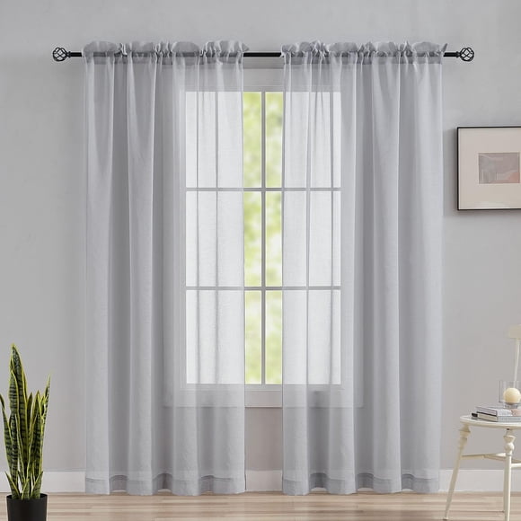 PinesC Sheer Curtains for Bedroom 72 inch Long Window Treatment Panels for Living Room, Set of 2, 54 Width, Light Grey