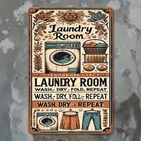 HELLOYOUNG Vintage Metal Laundry Sign Rustic Tin Wall Decor 12x8 Inch Retro Art for Home Cafe Bar