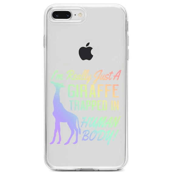 DistinctInk Clear Shockproof Hybrid Case for iPhone 7 PLUS / 8 PLUS (5.5" Screen) TPU Bumper Acrylic Back Tempered Glass Screen Protector - Just a Giraffe Trapped in a Human Body