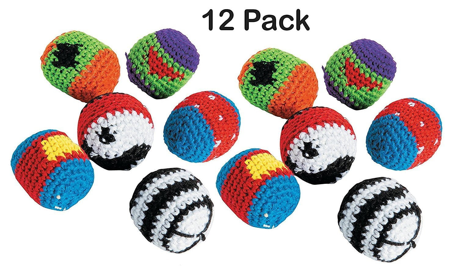 Knitted Kick Balls Pack Of 12 1.5 Inches Assorted Colorful Designs