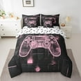 thumbnail image 2 of YST Teen Girls Gamer 7 Piece Bedding Set, Video Games Gaming Comforter Set Twin, Pink Black Gamepad Bed In A Bag, Neon Geometric Grid, 2 of 5