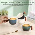 thumbnail image 3 of 4 PCS Ceramic Espresso Cups, Vintage Ceramic Cups with Spoons, 4.4oz Espresso Cup with Wooden Handle, Exquisite Demitasse Cup, Mini Coffee Mug for Latte, Cappuccino, Tea, Beverage, 3 of 7
