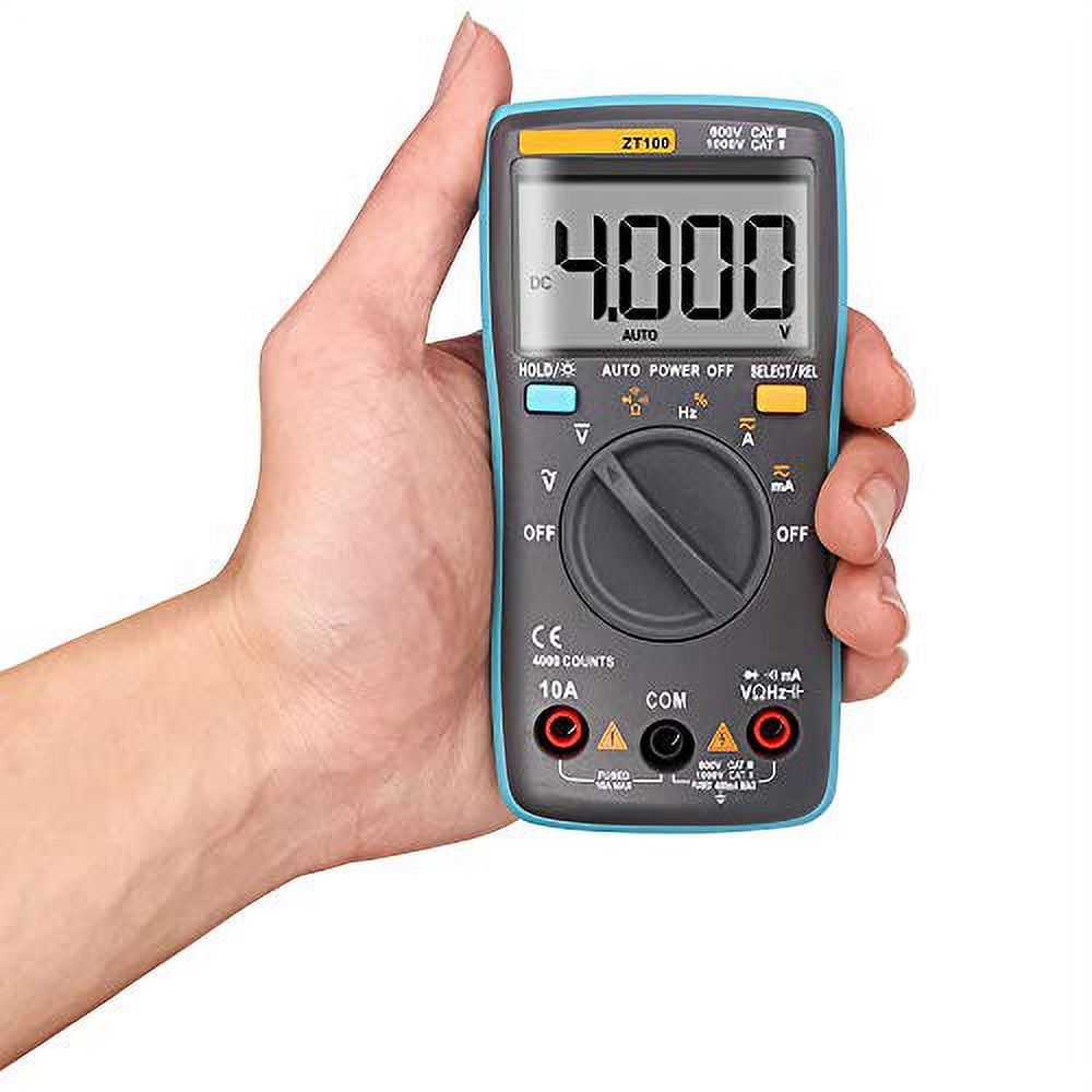 Auto-Ranging Digital Multimeter with 4000 Counts and Backlit LCD Display, Measures AC/DC Voltage and Current, Resistance, Capacitance, Frequency, Duty Cycle, Diode, Continuity