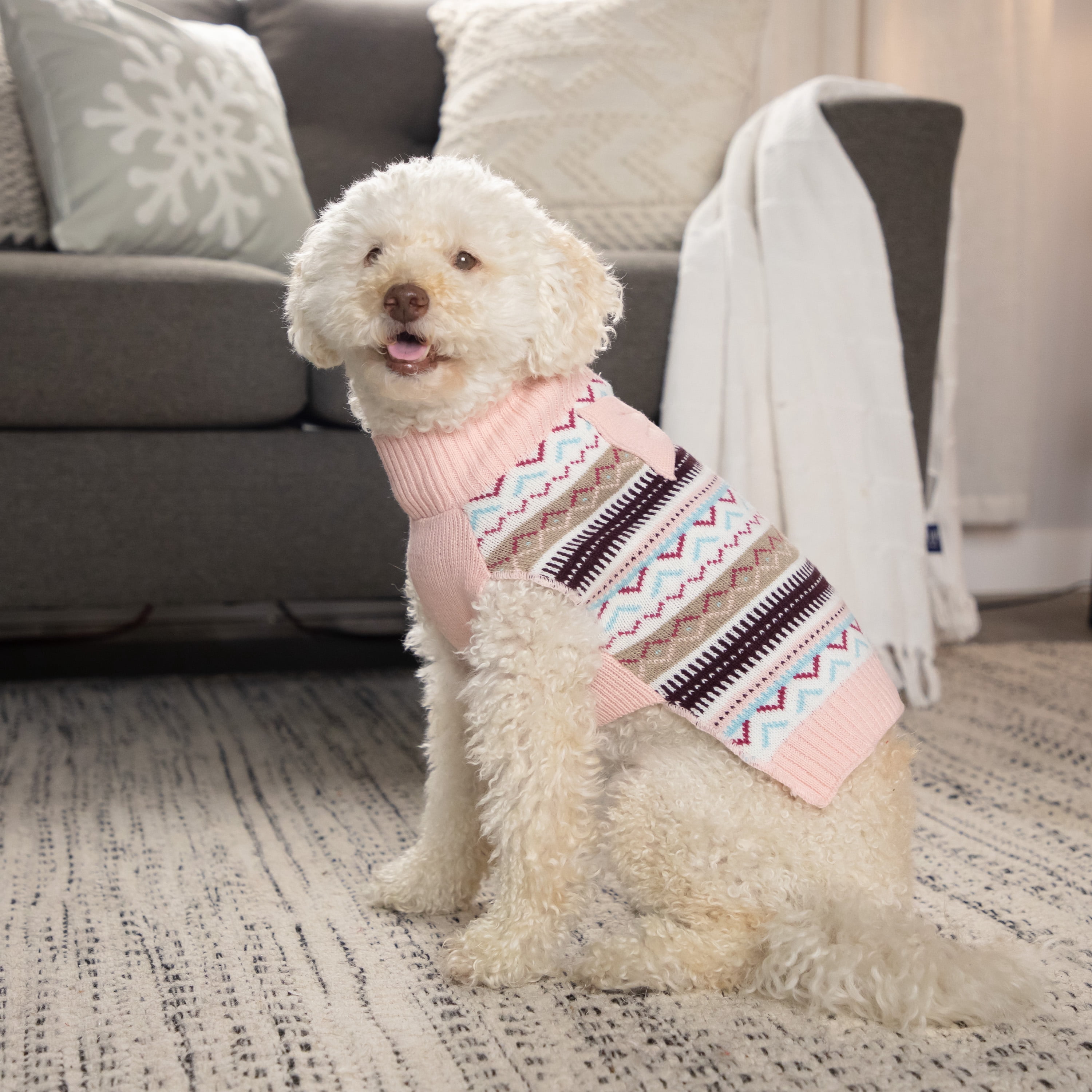 Vibrant Life, Dog Clothes, Fair Isle Pet Sweater, Pink, M