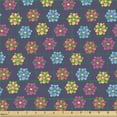 thumbnail image 2 of Floral Upholstery Fabric by the Yard, Illustration of Symmetrical Colorful Cartoon Flowers Arrangement Pattern, Decorative Fabric for DIY and Home Accents, Dark Indigo Multicolor by Ambesonne, 2 of 5