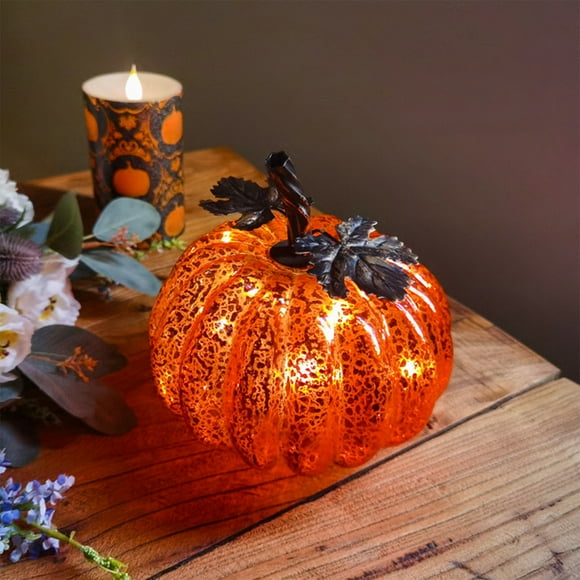 LSLJS Glass Pumpkin Light with Lights Inside Battery Operated Led Pumpkin Light Ideal for Halloween Fall Decoration Thanksgiving Decor Xmas Pumpkin Lantern Holiday Products