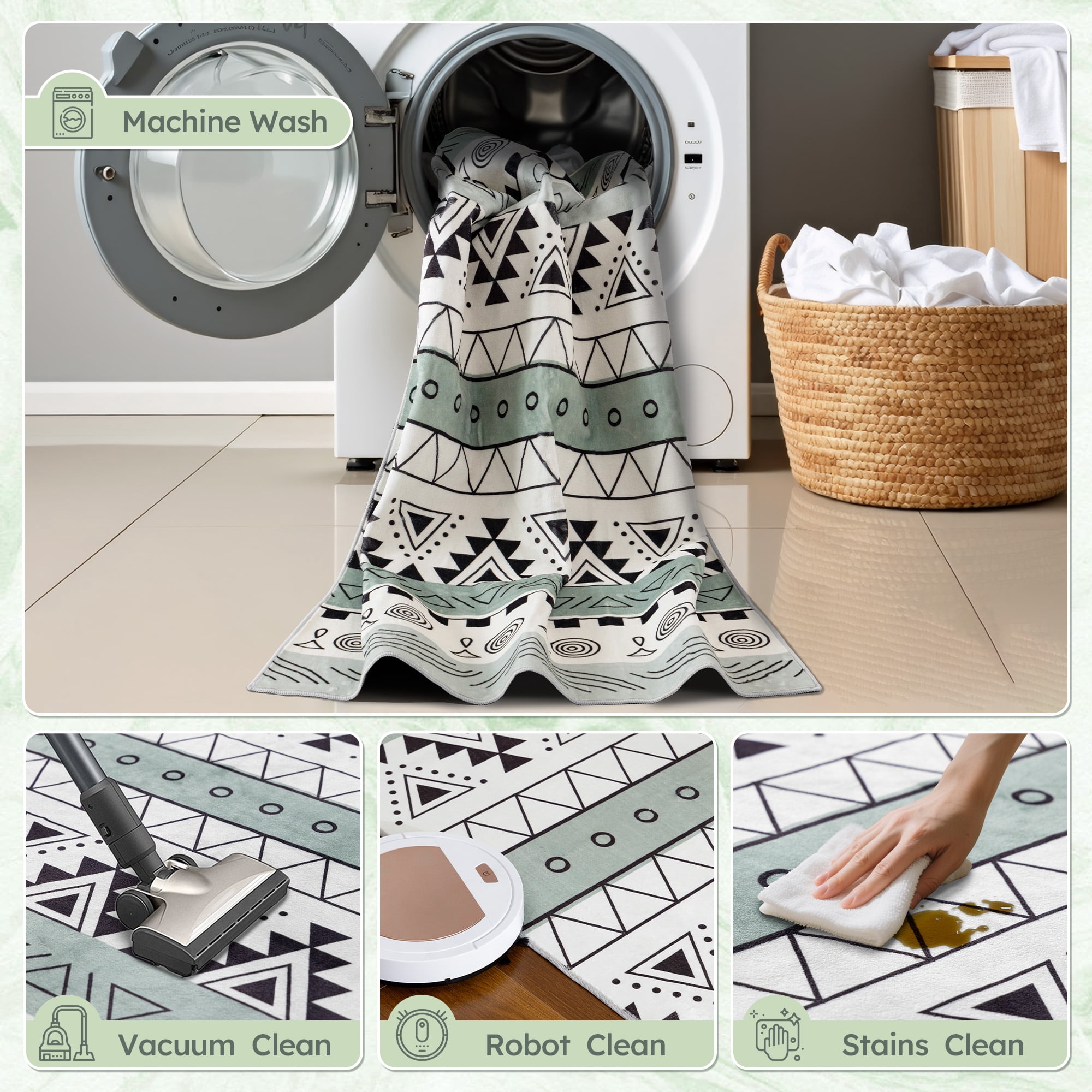 EnHomee Area Rug for Living Room 5x7 Area Rugs for Bedroom Machine Washable Area Rug,Green