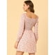 thumbnail image 5 of Vestido floral Allegra K de Manga Larga con Cuello Cuadrado Y fruncido Rosa XS, 5 of 6