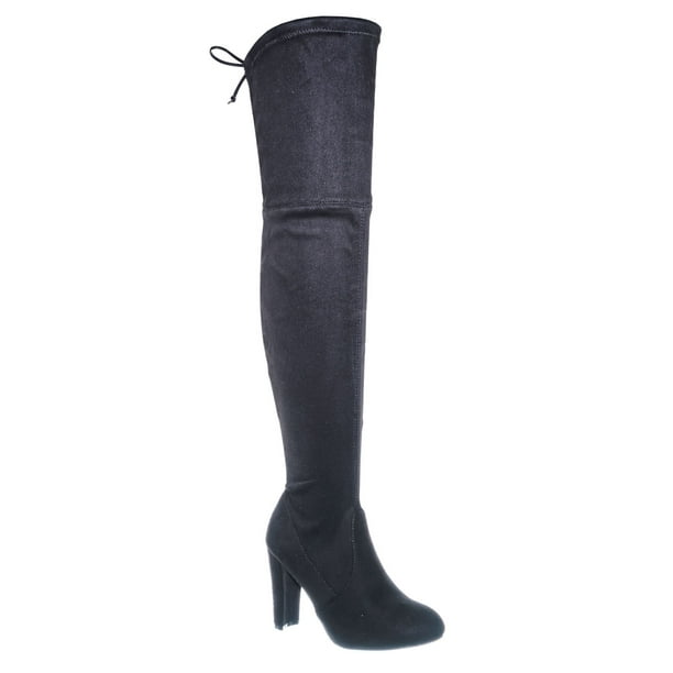 Wild Diva - Amaya01 Over The Knee High Heel Boot - Women Slouchy Back Tie Up Thigh High Boot