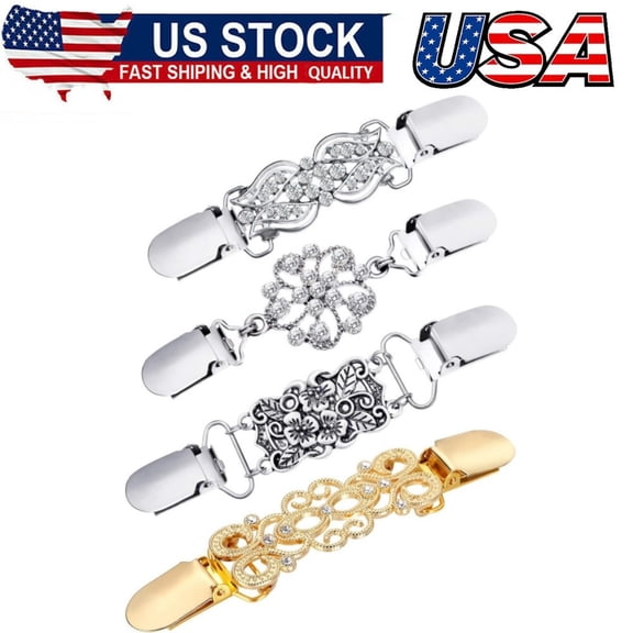 4 Pcs Vintage Sweater Shawl Clips Retro Cardigan Collar Dress Shirt Brooch Clips for Women Wearing, 4 Styles(Stylish Style)