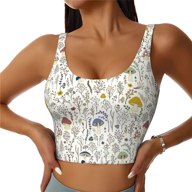 Balery Colorful Mushrooms and Plants Sujetadores deportivos con espalda cruzada para mujer, acolchados, sin costuras, de alto impacto, ideales para yoga, gimnasio, entrenamiento y fitness.-Large