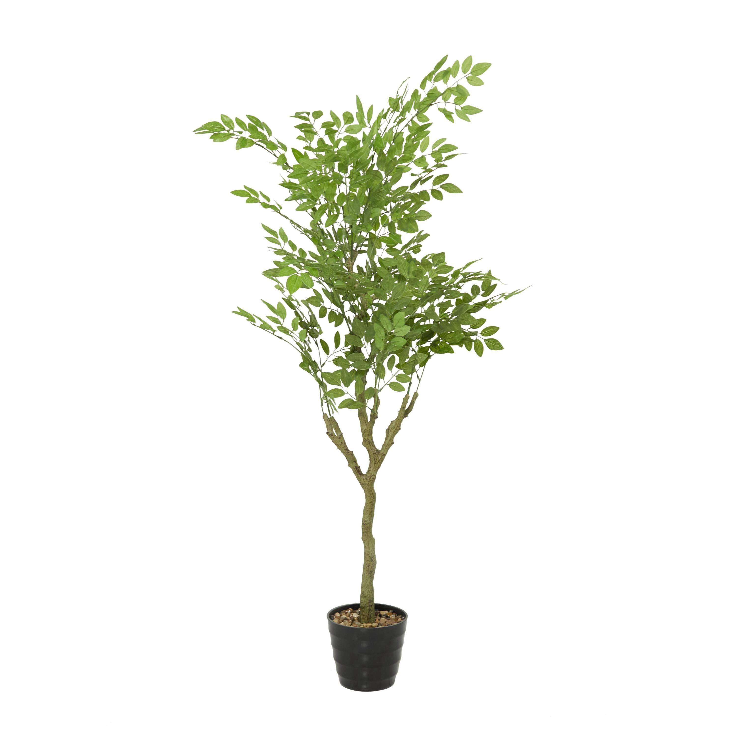 DecMode 61" Artificial Weeping Fig Tree in Realistic Leaves and Black Melamine Pot