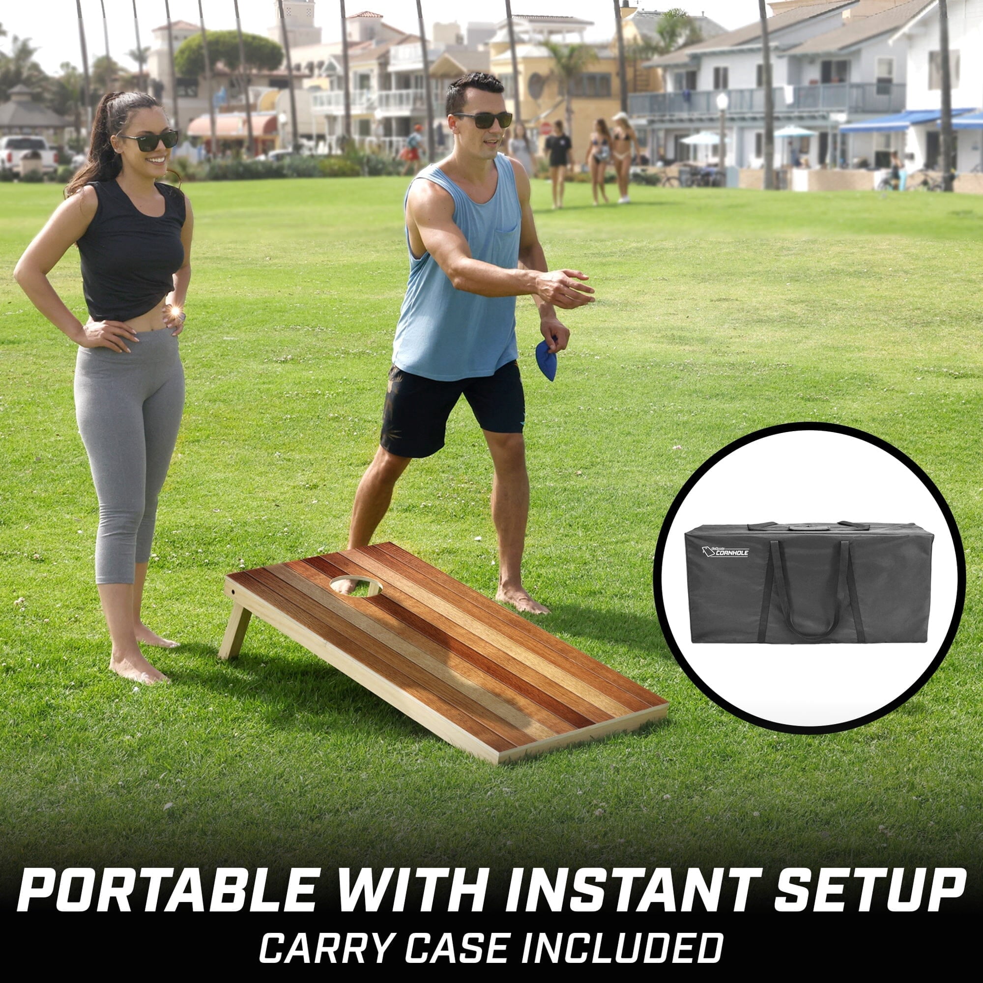 GoSports 4'x2' Regulation Size Premium Wood Cornhole Set - Backyard Lawn Game - Red Oak